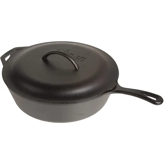 Lodge Pre-Seasoned Cast Deep Skillet with Iron Cover and Assist Handle, 5 Quart, Black {1}