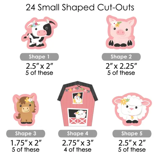 Big Dot of Happiness Girl Farm Animals - DIY Shaped Pink Barnyard Baby Shower or Birthday Party Cut-Outs - 24 Count {4}
