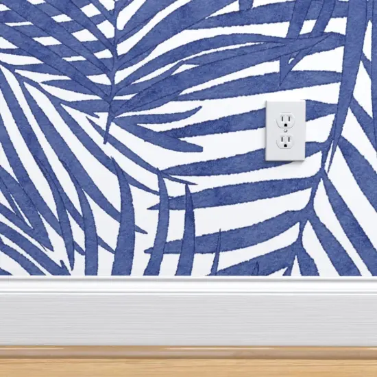 Pre-Pasted Wallpaper 2FT Wide Tropical Ferns Watercolor Tree Palm Leaves Summer Beach Paradise Custom Pre-pasted Wallpaper by Spoonflower {4}