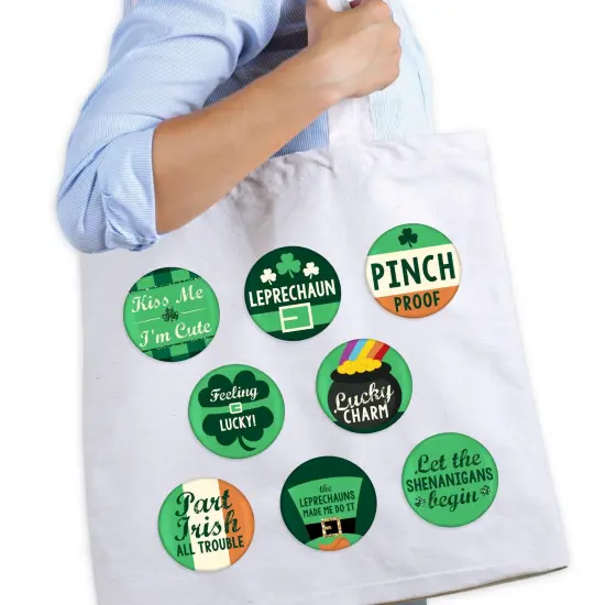 Big Dot of Happiness St. Patrick's Day - 3 inch Saint Paddy's Day Party Badge - Pinback Buttons - Set of 8 {3}