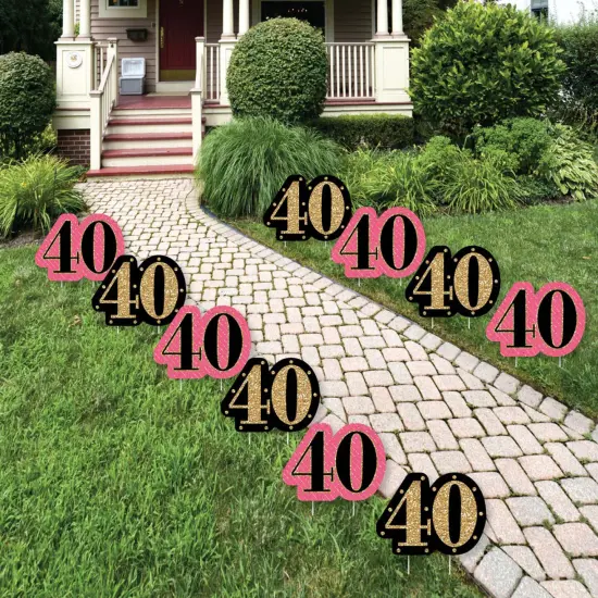 Big Dot of Happiness Chic 40th Birthday - Pink, Black and Gold Lawn Decorations - Outdoor Birthday Party Yard Decorations - 10 Piece {1}