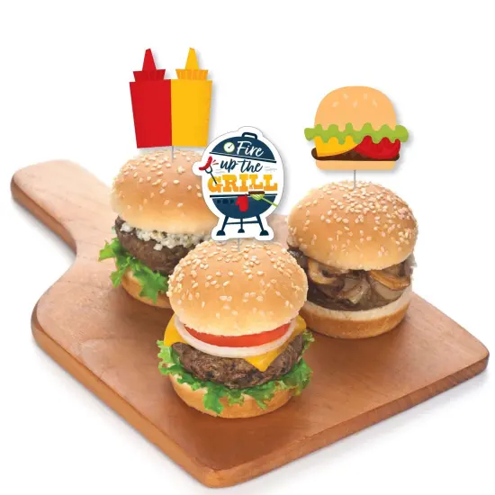 Big Dot of Happiness Fire Up the Grill - Dessert Cupcake Toppers - Summer BBQ Picnic Party Clear Treat Picks - Set of 24 {4}