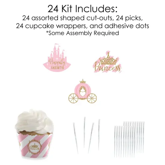 Big Dot of Happiness Little Princess Crown - Cupcake Decoration - Pink Baby Shower or Birthday Party Cupcake Wrappers and Treat Picks Kit - Set of 24 {6}