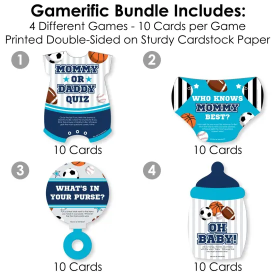 Big Dot of Happiness Go, Fight, Win - Sports - 4 Baby Shower Games - 10 Cards Each - Gamerific Bundle {4}