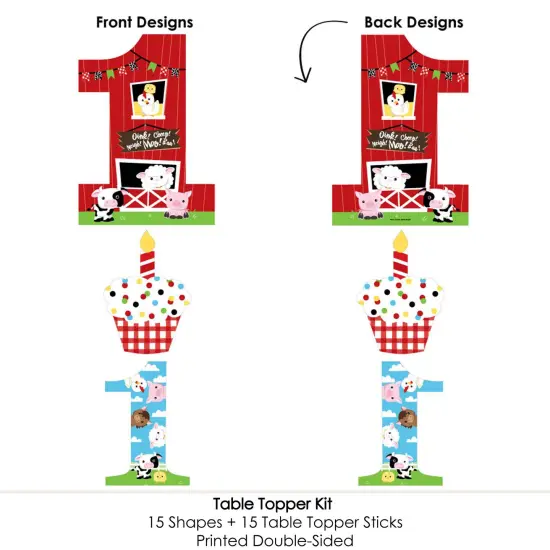 Big Dot of Happiness 1st Birthday Farm Animals - Barnyard First Birthday Party Centerpiece Sticks - Table Toppers - Set of 15 {6}