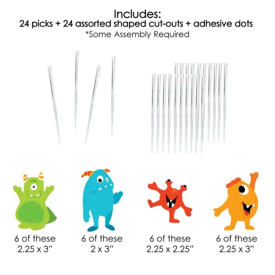 Big Dot of Happiness Monster Bash - Dessert Cupcake Toppers - Little Monster Birthday Party or Baby Shower Clear Treat Picks - Set of 24 {7}