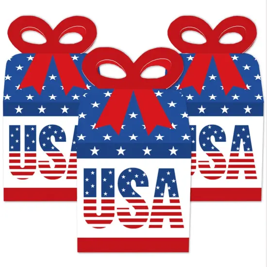 Big Dot of Happiness Stars & Stripes - Square Favor Gift Boxes - Memorial Day, 4th of July and Labor Day USA Patriotic Party Bow Boxes - Set of 12 {3}