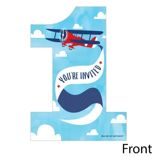 Big Dot of Happiness 1st Birthday Taking Flight - Airplane - Shaped Fill-in Invites - First Birthday Party Invitation Cards with Envelopes - Set of 12 {3}