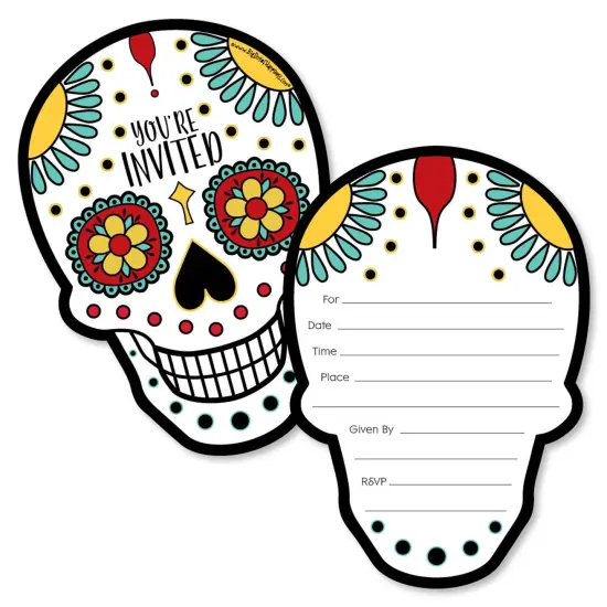 Big Dot of Happiness Day of the Dead - Shaped Fill-in Invitations - Sugar Skull Party Invitation Cards with Envelopes - Set of 12 {1}