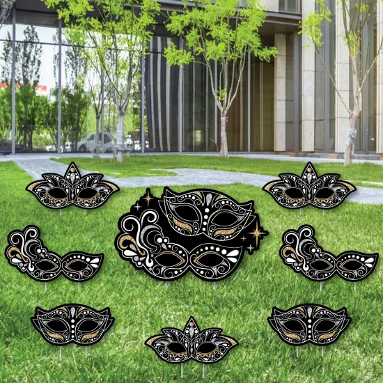 Big Dot of Happiness Masquerade - Yard Sign and Outdoor Lawn Decorations - Carnival Mask Party Yard Signs - Set of 8 {1}