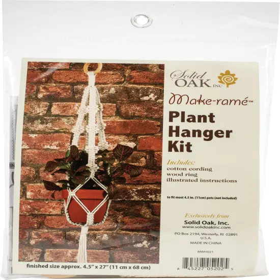 Solid Oak Macrame Plant Hanger Kit-4 Picots {1}