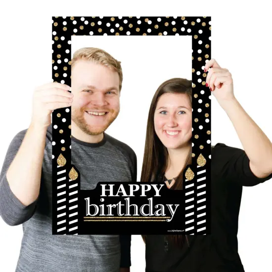 Big Dot of Happiness Adult Happy Birthday - Gold - Birthday Party Selfie Photo Booth Picture Frame & Props - Printed on Sturdy Material {4}