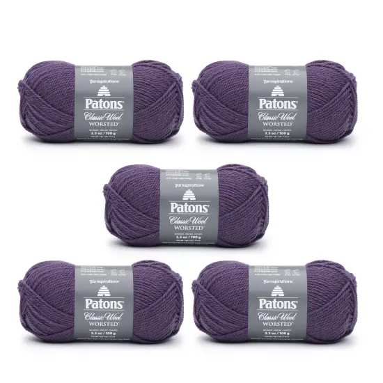 Patons Classic Wool Gray Plum Yarn - 5 Pack of 3.5oz/100g - Wool - 4 Medium - 210 Yards - Knitting/Crochet {1}