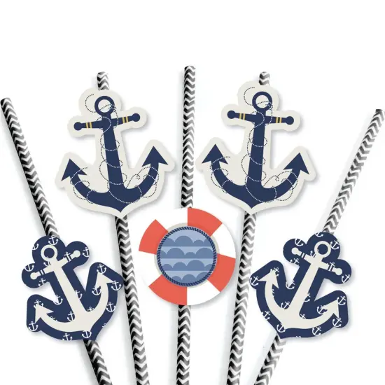 Big Dot of Happiness Ahoy - Nautical Paper Straw Decor - Baby Shower or Birthday Party Striped Decorative Straws - Set of 24 {7}