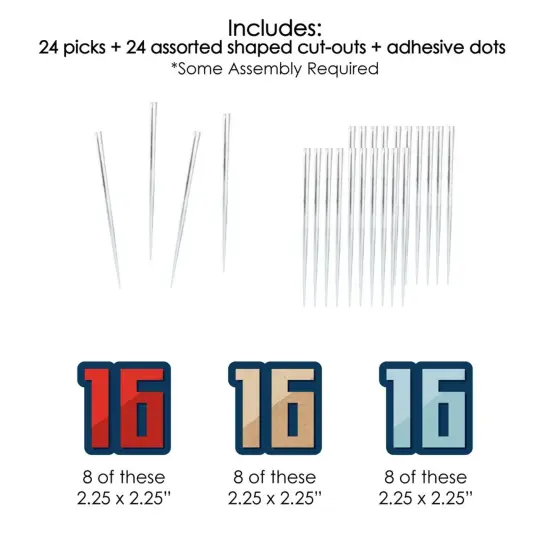 Big Dot of Happiness Boy 16th Birthday - Dessert Cupcake Toppers - Sweet Sixteen Birthday Party Clear Treat Picks - Set of 24 {7}