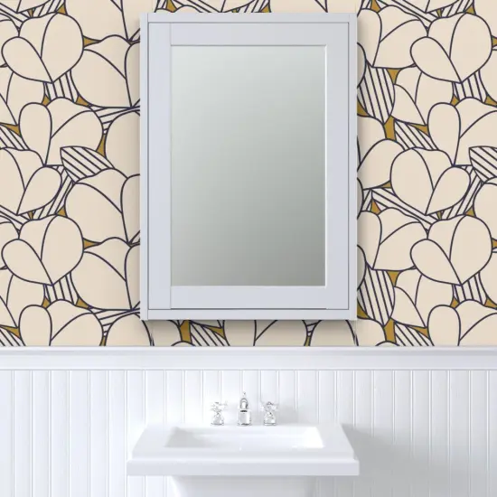 Peel & Stick Wallpaper 2FT Wide Modern Flower Tulip Floral Geometric Art Deco Beige Navy Bold Lines Feminine Large Scale Ginger Ochre Custom Removable Wallpaper by Spoonflower {6}