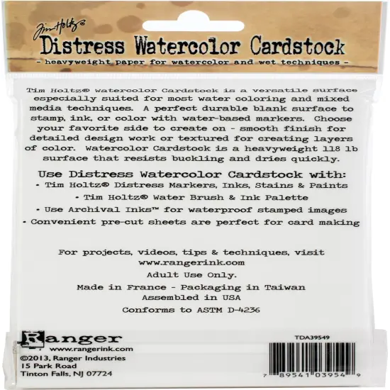 Multipack of 12 - Tim Holtz Distress Watercolor Cardstock 20/Pkg-4.25"X5.5" {3}