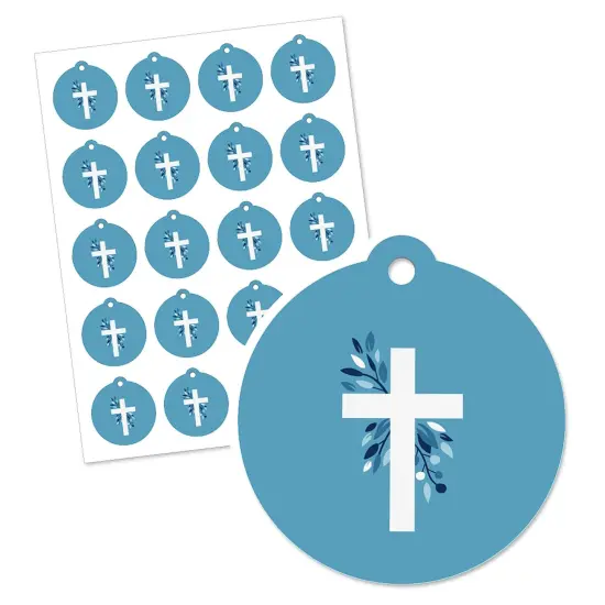 Big Dot of Happiness Blue Elegant Cross - Boy Religious Party Favor Gift Tags (Set of 20) {3}