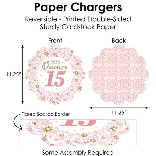 Big Dot of Happiness Mis Quince Anos - Quinceanera Sweet 15 Birthday Party Paper Charger and Table Decorations - Chargerific Kit - Place Setting for 8 {6}