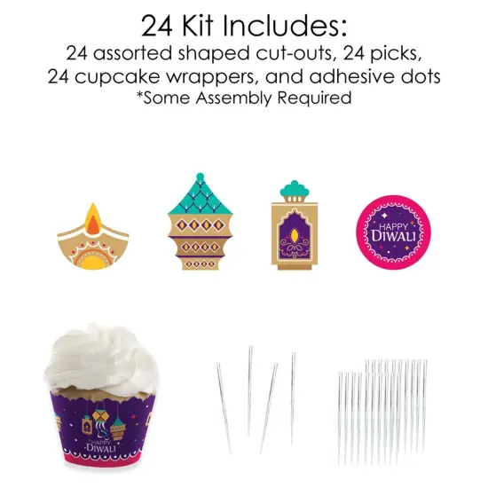 Big Dot of Happiness Happy Diwali - Cupcake Decoration - Festival of Lights Party Cupcake Wrappers and Treat Picks Kit - Set of 24 {6}