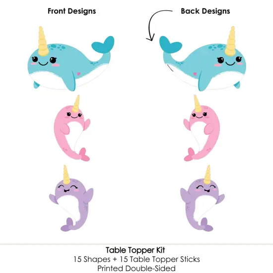 Big Dot of Happiness Narwhal Girl - Under The Sea Baby Shower or Birthday Party Centerpiece Sticks - Table Toppers - Set of 15 {6}