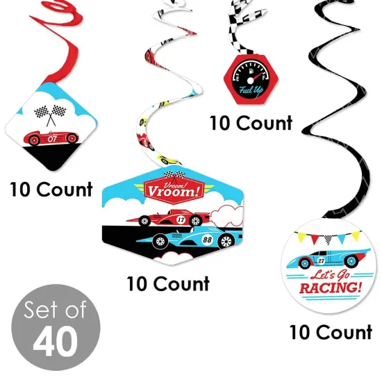 Big Dot of Happiness Let's Go Racing - Racecar - Race Car Birthday Party or Baby Shower Hanging Decor - Party Decoration Swirls - Set of 40 {6}