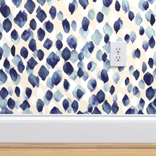 Pre-Pasted Wallpaper 2FT Wide Watercolor Drops Abstract Nature Diamond Indigo Blue Custom Pre-pasted Wallpaper by Spoonflower {4}
