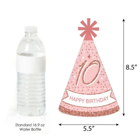 Big Dot of Happiness 10th Pink Rose Gold Birthday - Cone Happy Birthday Party Hats for Kids and Adults - Set of 8 (Standard Size) {4}