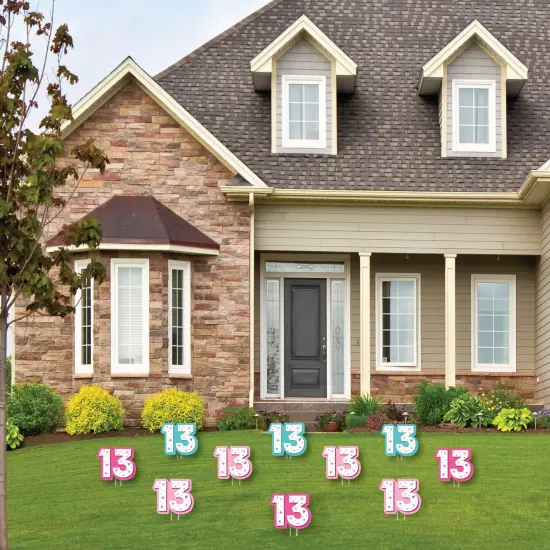 Big Dot of Happiness Girl 13th Birthday - 13 Lawn Decorations - Outdoor Official Teenager Birthday Party Yard Decorations - 10 Piece {3}