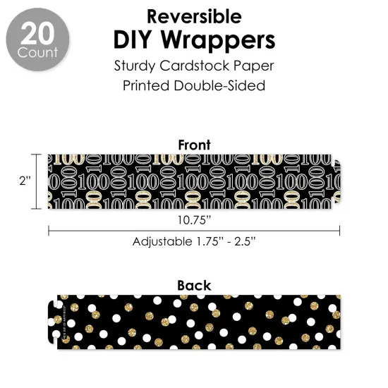 Big Dot of Happiness Adult 100th Birthday - Gold - Birthday Party Favors and Cupcake Kit - Fabulous Favor Party Pack - 100 Pieces {4}