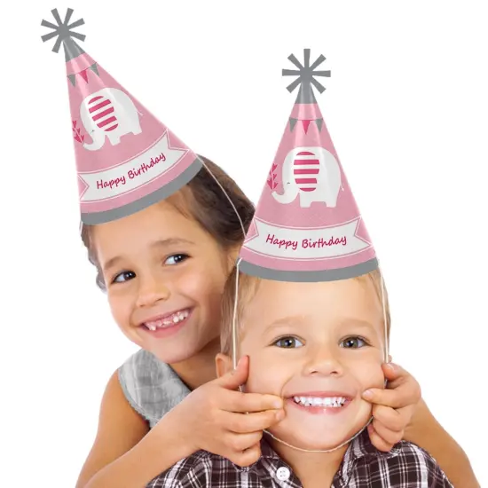 Big Dot of Happiness Pink Elephant - Cone Happy Birthday Party Hats for Kids and Adults - Set of 8 (Standard Size) {3}