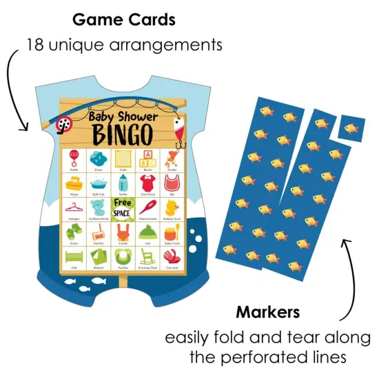 Big Dot of Happiness Let's Go Fishing - Picture Bingo Cards and Markers - Fish Themed Baby Shower Shaped Bingo Game - Set of 18 {3}