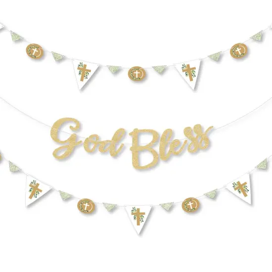 Big Dot of Happiness Elegant Cross -Party Letter Banner Decor- 36 Banner Cutouts and No-Mess Real Gold Glitter God Bless Banner Letters {1}