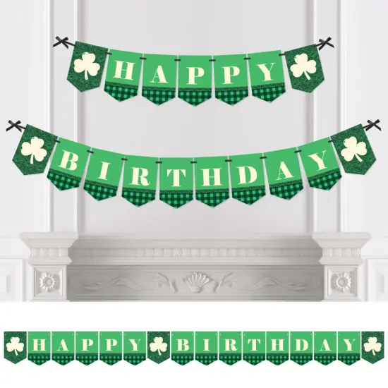 Big Dot of Happiness Irish Birthday - Shamrock Birthday Party Bunting Banner - Birthday Party Decorations - Happy Birthday {1}