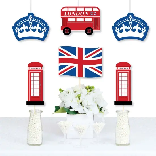 Big Dot of Happiness Cheerio, London - Union Jack Flag, Double-Decker Bus, Crown & Telephone Booth Decor Diy British UK Party Essentials - Set of 20 {1}