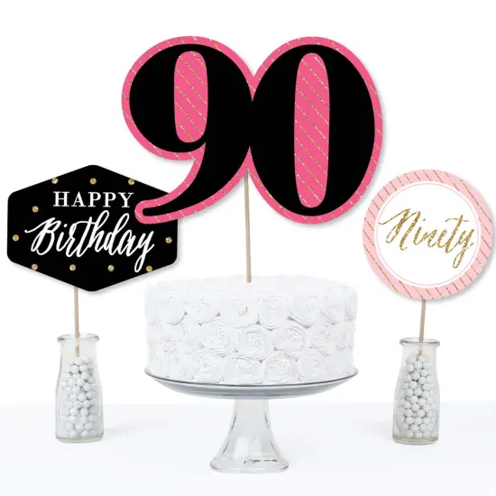 Big Dot of Happiness Chic 90th Birthday - Pink, Black and Gold - Birthday Party Centerpiece Sticks - Table Toppers - Set of 15 {4}