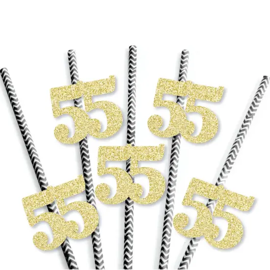 Big Dot of Happiness Gold Glitter 55 Party Straws - No-Mess Real Gold Glitter Cut-Out Numbers & Decorative 55th Birthday Party Paper Straws - 24 Ct {4}