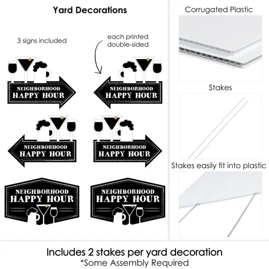 Big Dot of Happiness Neighborhood Happy Hour Signs - 2 Neighborhood Party Arrows & 1 Happy Hour Outdoor Lawn Sign - Doubled Sided Yard Signs -3 Pieces {7}