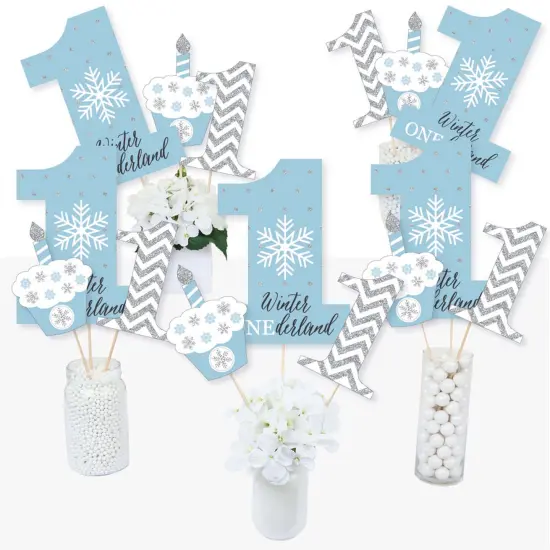 Big Dot of Happiness Onederland - Snowflake Winter Wonderland First Birthday Party Centerpiece Sticks - Table Toppers - Set of 15 {3}