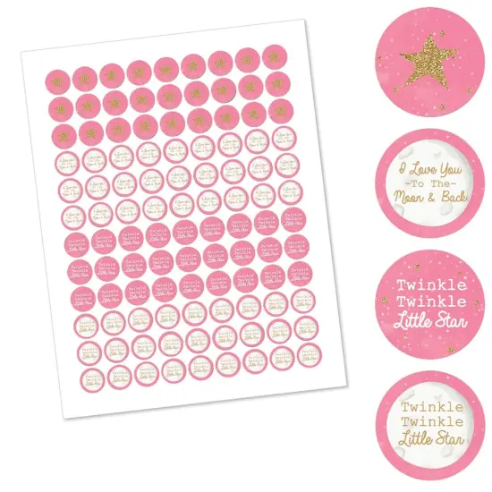 Big Dot of Happiness Pink Twinkle Twinkle Little Star - Party Round Candy Sticker Favors - Labels Fits Chocolate Candy (1 sheet of 108) {3}