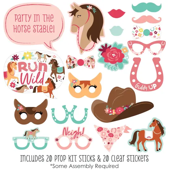 Big Dot of Happiness Run Wild Horses - Pony Birthday Party Photo Booth Props Kit - 20 Count {3}