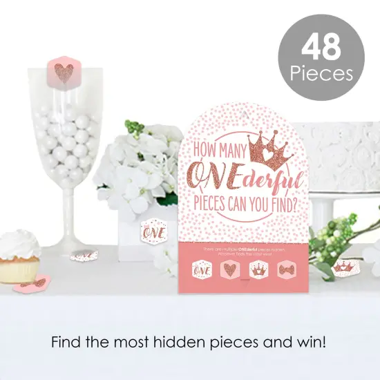 Big Dot of Happiness 1st Birthday Little Miss Onederful - Girl First Birthday Party Scavenger Hunt - 1 Stand and 48 Game Pieces - Hide and Find Game {3}