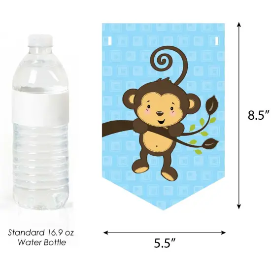 Big Dot of Happiness Blue Monkey Boy - Baby Shower Bunting Banner - Blue Party Decorations - Welcome Baby {3}