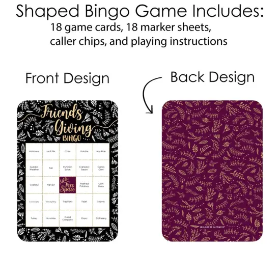 Big Dot of Happiness Elegant Thankful for Friends - Bingo Cards and Markers - Friendsgiving Thanksgiving Party Bingo Game - Set of 18 {4}