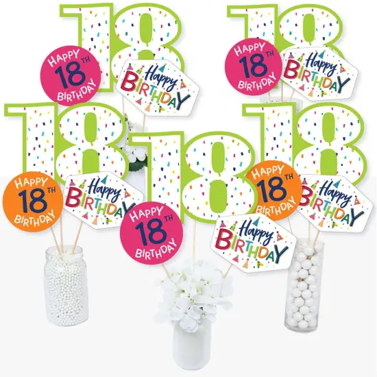 Big Dot of Happiness 18th Birthday - Cheerful Happy Birthday - Colorful Eighteenth Birthday Party Centerpiece Sticks - Table Toppers - Set of 15 {3}