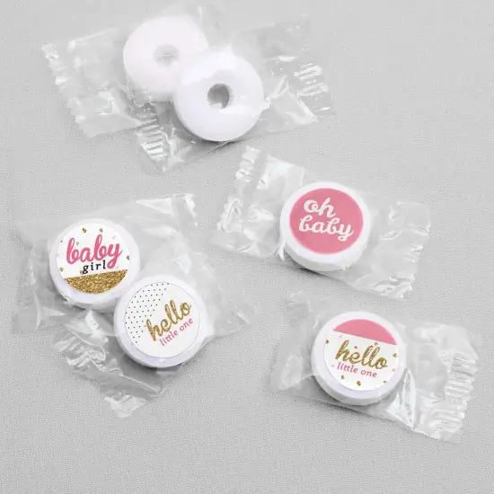Big Dot of Happiness Hello Little One - Pink & Gold - Girl Baby Shower Party Round Candy Sticker Favors - Labels Fits Chocolate Candy (1 sheet of 108) {6}