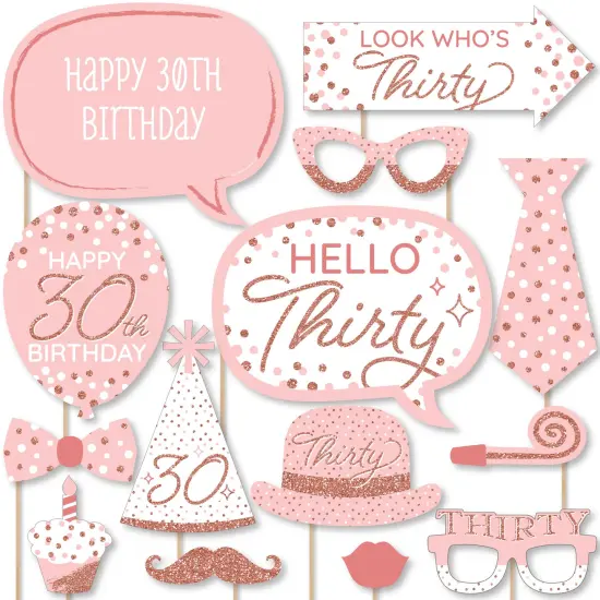 Big Dot of Happiness 30th Pink Rose Gold Birthday - Happy Birthday Party Photo Booth Props Kit - 20 Count {1}