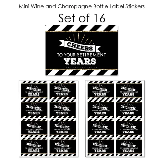 Big Dot of Happiness Happy Retirement - Mini Wine and Champagne Bottle Label Stickers - Retirement Party Favor Gift for Women and Men - Set of 16 {7}