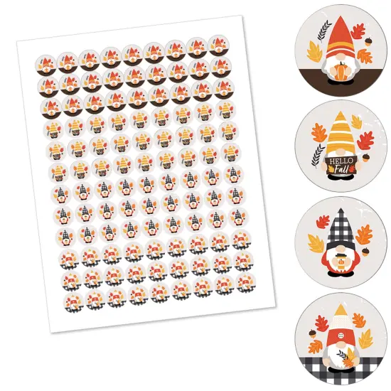 Big Dot of Happiness Fall Gnomes - Autumn Harvest Party Round Candy Sticker Favors - Labels Fits Chocolate Candy (1 sheet of 108) {3}