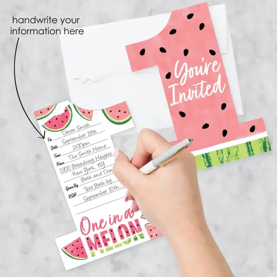 Big Dot of Happiness 1st Birthday One in a Melon - Shaped Fill-In Invitations - Fruit First Birthday Party Invitation Cards with Envelopes - Set of 12 {3}